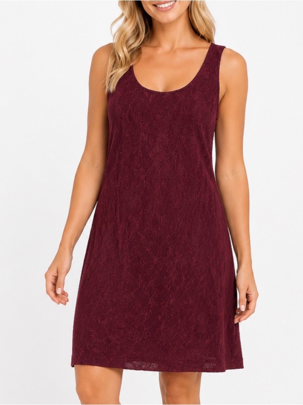 Bar III Sleeveless Burgundy Tank Dress - Classic Women's Dress lace overlay SZ M